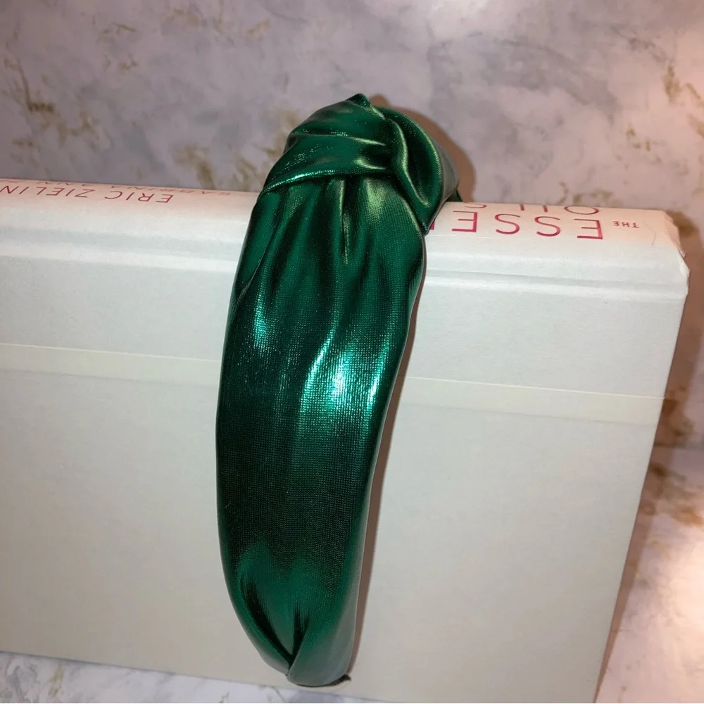 Emerald Green Metallic Top Knot Knotted Boho Formal Christmas Cocktail Headband